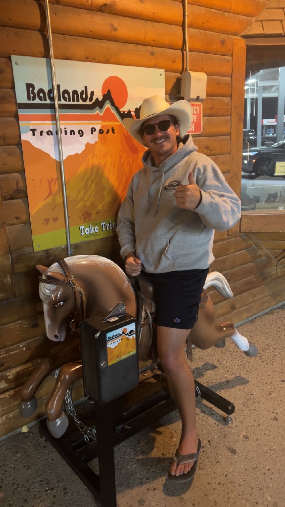 Riding a toy horse
